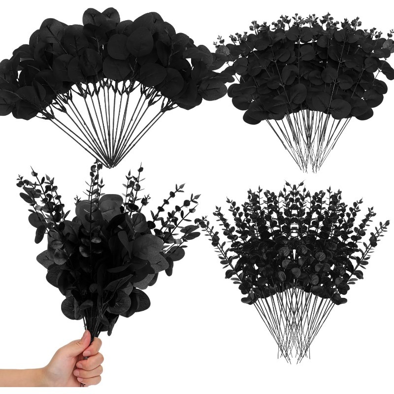 Pampas Grass Decor - Black Eucalyptus Leaves Stems Maple Leaf