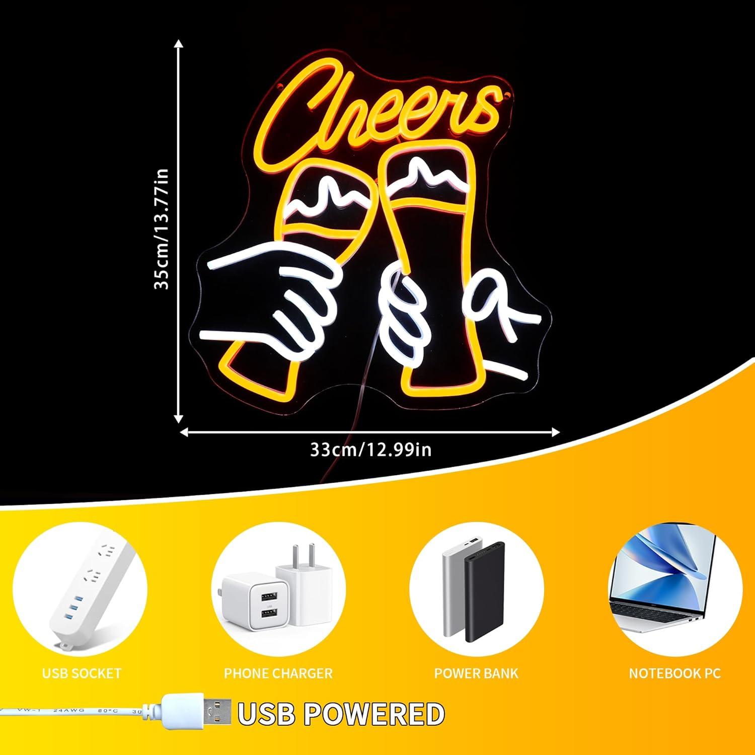 Cheers Cocktail Neon Sign USB  - Home Decor Theme ulasan dan harga